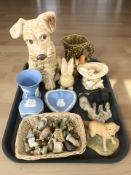 A group of Wade whimsies, three pieces of Wedgwood jasperware,