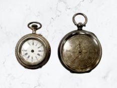 Two continental lady's silver fob watches.