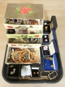 A collection of costume jewellery to include various cufflinks, gold plated necklaces,