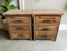 A pair of contemporary stained hardwood three drawer chests,