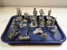 A group of cast pewter fantasy figurines, figures of British paratroopers, etc.