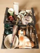 Miscellaneous wares including Maling lustre ceramics, Staffordshire spaniel, small parasol,