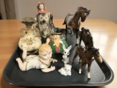 A group of ceramics including three Beswick brown gloss horses,