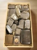 A group of EPNS vesta cases, snuff boxes, compact, a stamp case, etc.
