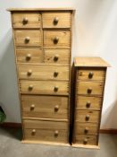 A modern pine ten drawer tall boy,