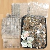 A large quantity of British pre-decimal coins, foreign bank notes, Victorian and later copper coins,