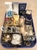 Costume jewellery including a Swarovski brooch in box, simulated pearls, other bead necklaces,