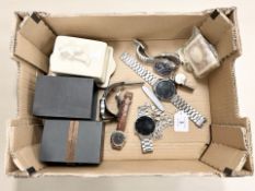 A group of gent's watches including Timberland, Sekonda, pocket pen knife, whistle,