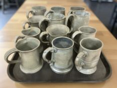 A collection of 18th / 19th century pewter tankards.