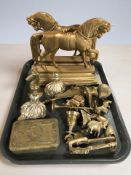 Princess Mary brass Christmas tin 1914, pair of brass door stops in the form of horses,