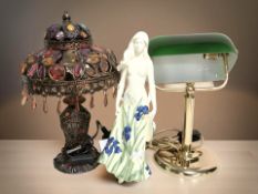 A decorative table lamp with 'jewelled' decoration, height 38 cm,