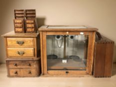 A set of George & Becker balance scales in glazed oak box,