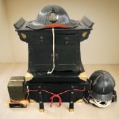 A Japanese miniature altar table, width 46 cm, further table with gilt metal mounts,