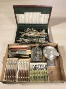 A canteen and several boxes containing EPNS and stainless steel cutlery,