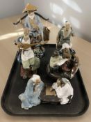 Five oriental glazed earthenware figures and groups.