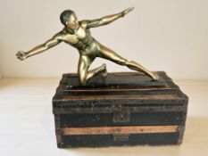 A vintage metal mounted trunk, width 71 cm,