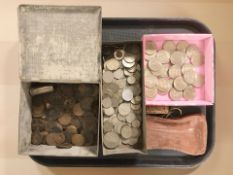 A collection of British half crowns, pre-decimal coins, etc.
