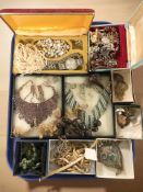 Costume jewellery including gold plated lockets, chains and bracelets, paste set items,