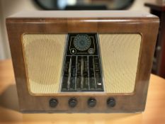 A vintage walnut Bush valve radio, width 61 cm.
