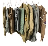 A group of reproduction military uniforms.