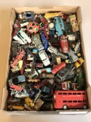 Various 20th century play worn die cast and tin plate vehicles, including Matchbox,