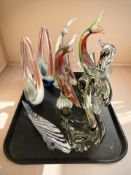 A group of Italian glass animal ornaments, two similar baskets, etc.