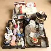Assorted porcelain and other figurines, Spode christmas plates in boxes,