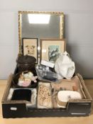 Miscellaneous wares including Beatrix Potter figures, ceramic tea pot, simulated pearls, hip flask,