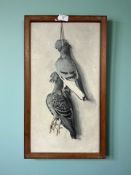 20th Century School : Still life with pigeons, oil on board, 28 cm x 53 cm.