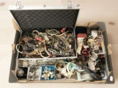 A large quantity of costume jewellery including bangles, simulated pearls, cuff links, earrings,