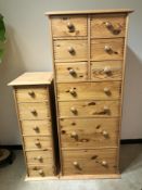 A modern pine ten drawer tall boy,