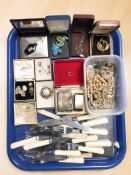 A silver snuff box (a/f), together with a napkin ring, a small hoop earring stamped '9C',