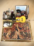 Assorted ceramics and glass wares , lamp base, reproduction wall hanging, various pictures,