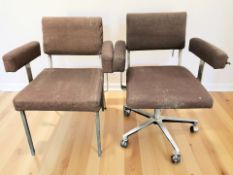 A 20th century swivel armchair on chrome metal support and a similar armchair