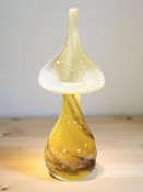 An Alum Bay Isle of Wight mouth blown yellow glass jack in the pulpit vase, height 28 cm.