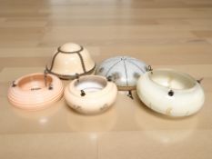 Five various Art Deco ceiling light shades