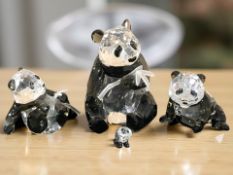 Four Swarovski crystal pandas, tallest 9 cm.