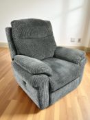 A LaZboy manual reclining armchair in grey upholstery.