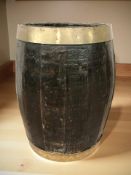 A small brass bound oak barrel, height 22 cm.