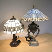 Two Tiffany style stained glass table lamps,