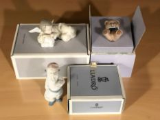 Three boxed Lladro figures 'Santa Claus' 5842, 'Heavenly dreamer' 5728 and 'Teddy bear' 6344.