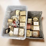 A collection of reproduction mantel timepieces.