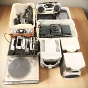 A group of hi/fi equipment and radios including Sony, JVC turn table,