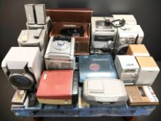 A group of hi/fi systems, speakers, turn table, ITT SL51 cassette player,