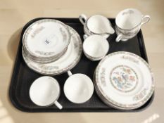 Twenty-one pieces of Wedgwood Kutani Crane tea porcelain.