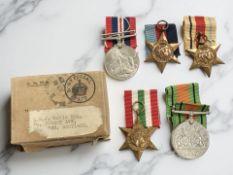A group of WWII campaign medals, with box issued to L S J Davis, Aberdeen,