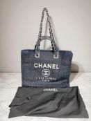 A Chanel blue denim and leather Deauville shopper tote bag, with black dust cover bag, serial No.