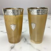 A pair of Scottish provincial silver-rimmed horn beakers, height 13 cm,