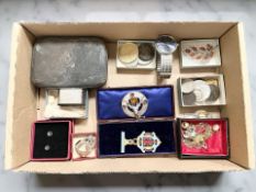 A Masonic jewel, a Scottish silver brooch depicting a stag set with a citrine,