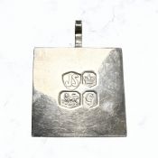 A silver square ingot pendant, Jack Spencer, Sheffield 1974,